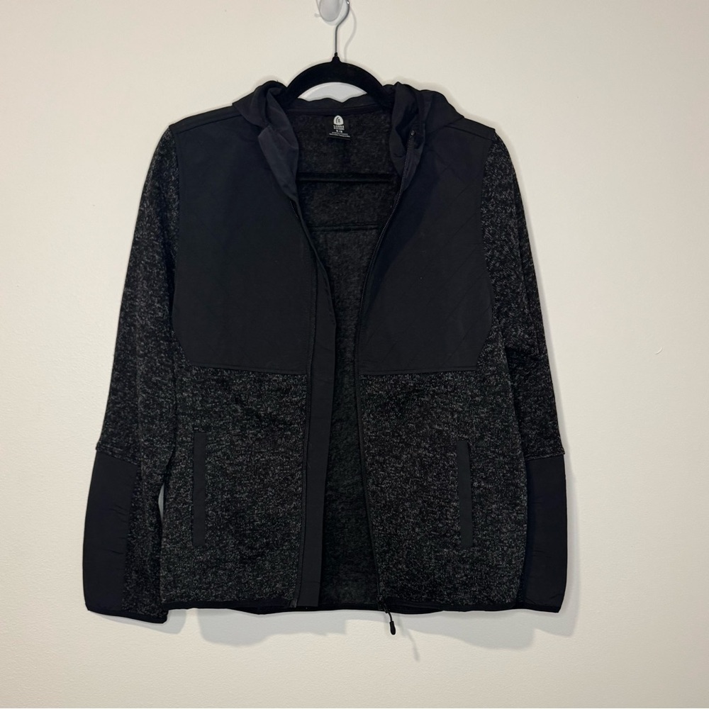 Sierra Designs Women’s Medium Black Marled Zip Hoodie Jacket Hybrid Fleece
